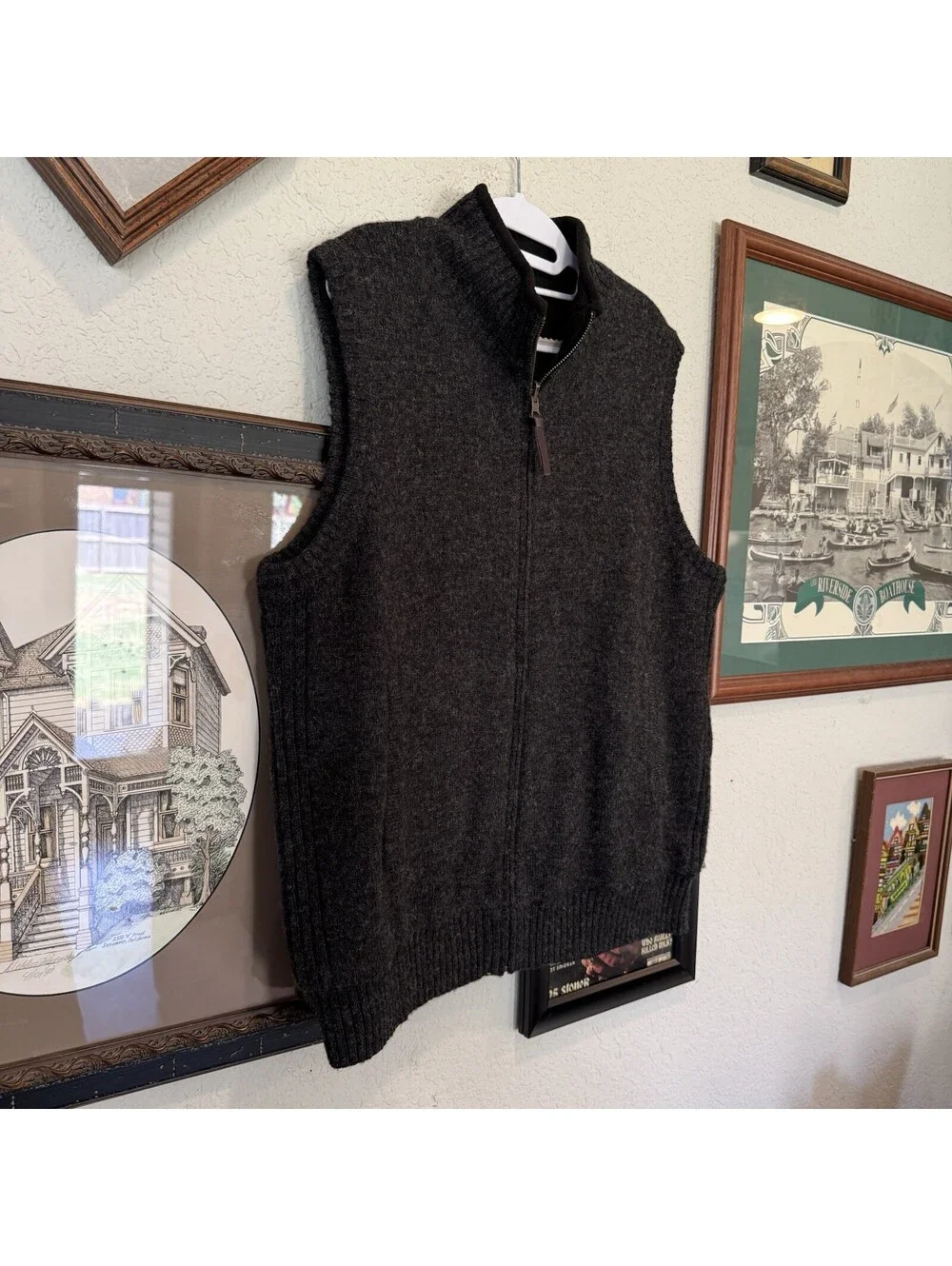 Vintage 90s/00s Dark Grey Reversible Pendleton Wool Designer Full Zip Vest Large